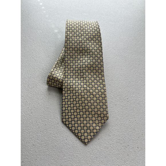 Bloomingdale's Yellow and Blue Circle Pattern 100% Silk Designer Tie - Picture 1 of 7